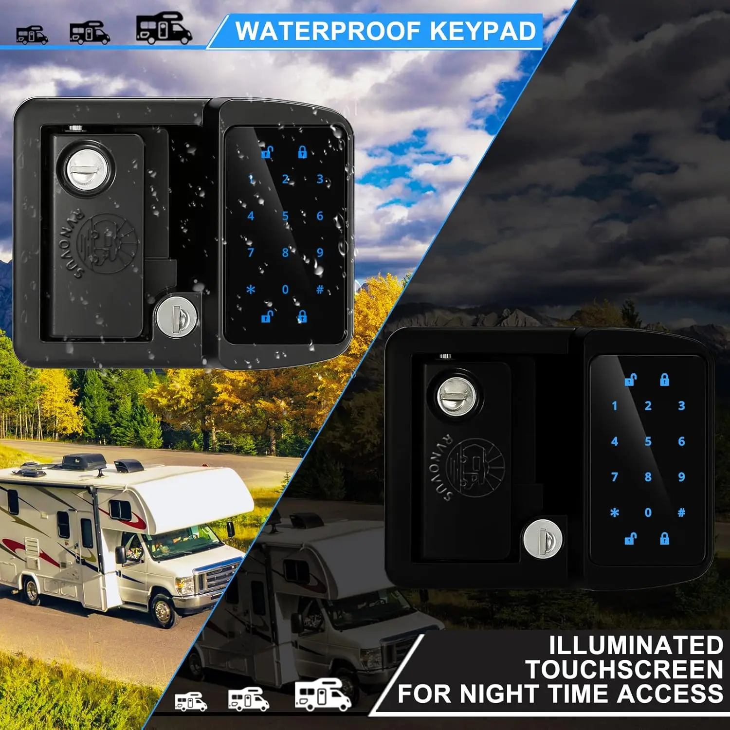 Entry Door Lock, 0 to 9 Password, Handle with Integrated LED Keypad and 2 Fobs for Camper with Deadbolt (GEN 2)