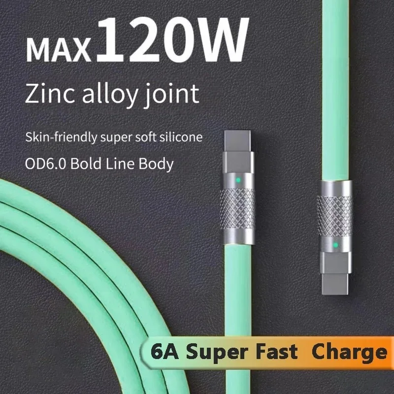 120w 6a 초고속 충전 PD 유형 C 액체 실리콘 케이블 빠른 충전 1M 2M Usb 케이블 Usb C-C 충전기 케이블