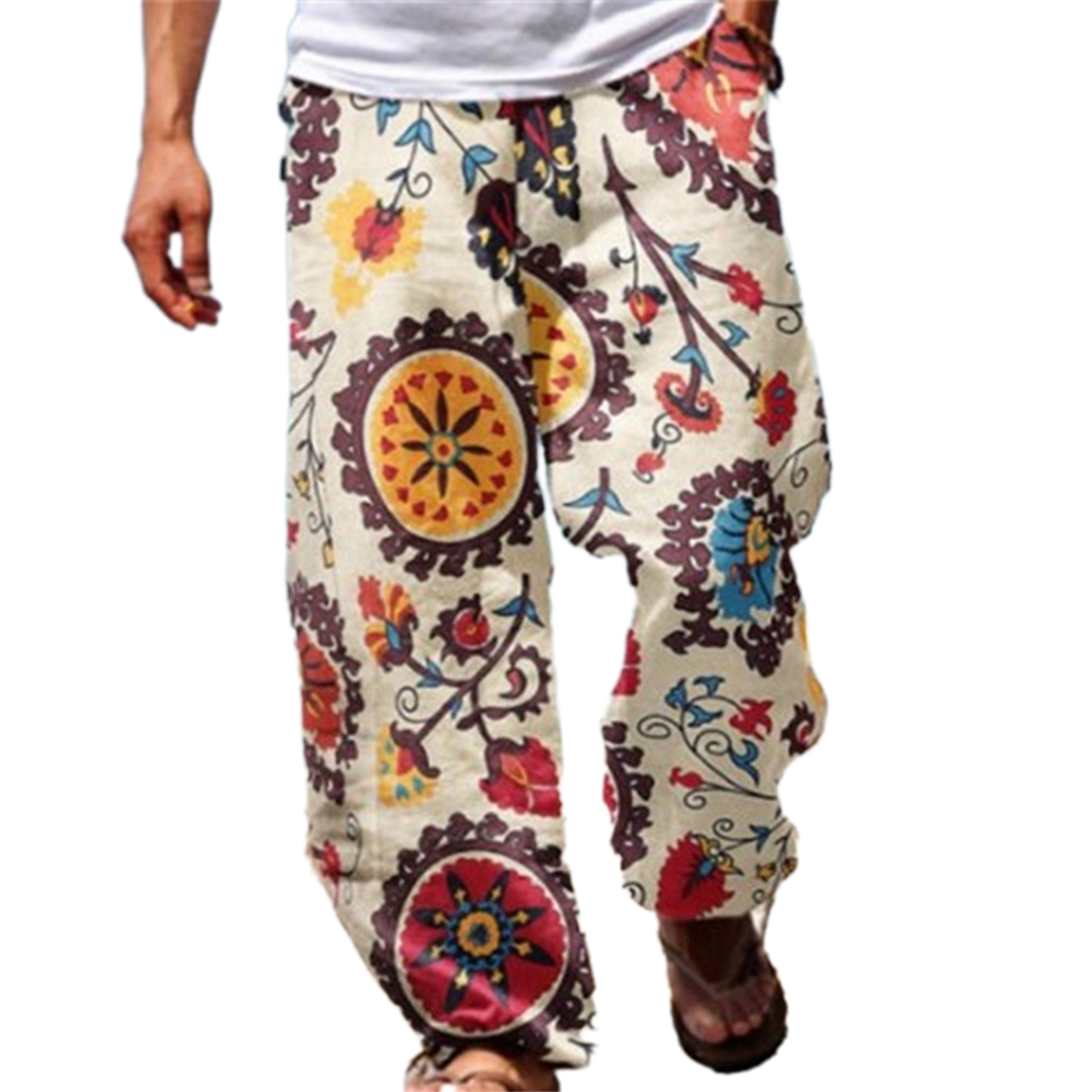 Masculino casual baggy harem calças cintura elástica praia solta perna larga hippy calças