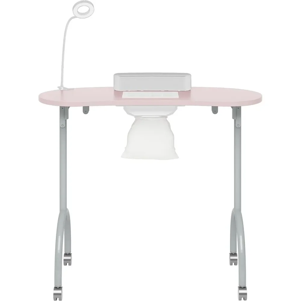Portable Manicure Nail Table, Foldable Manicure Table with Dust Collector Fan, LED Lamp, 4 Lockable Wheels and Carry Bag