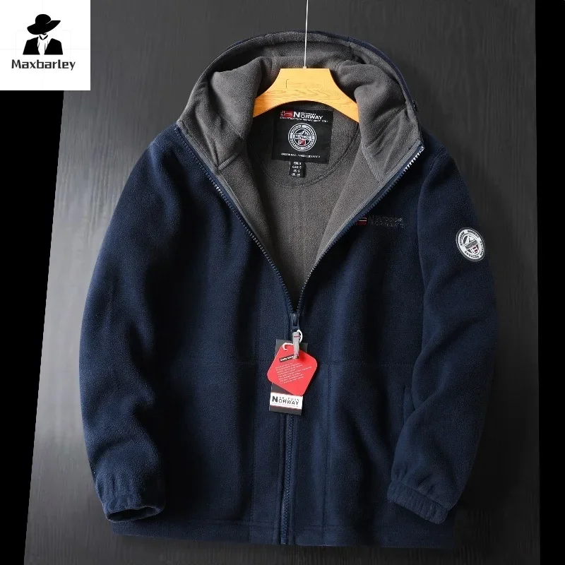Chaqueta de lana de invierno para hombre, chaqueta a prueba de viento de lana gruesa bordada de alta gama, abrigo cálido con capucha para nieve al aire libre a prueba de frío para hombre