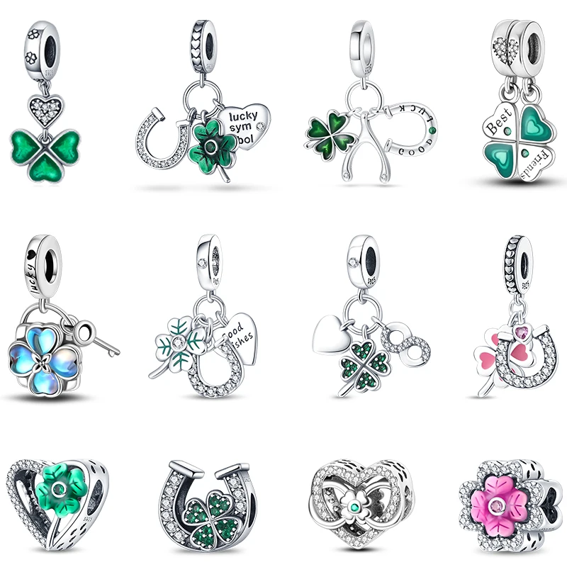 S925 Sterling Silber Bunte Glänzende Glück Gras Sieben Sterne Marienkäfer Charms Perlen Fit Pan Original Armbänder DIY Geschenke Schmuck ﻿