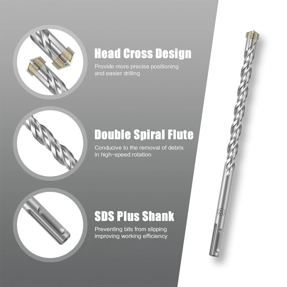SDS Plus Drill Bit Set 7 Pieces, Concrete Drill Bit 110mm(Diameter4, 5, 6, 7, 8, 10,12mm), Hammer Drill Bit with 4 Cutting Edges