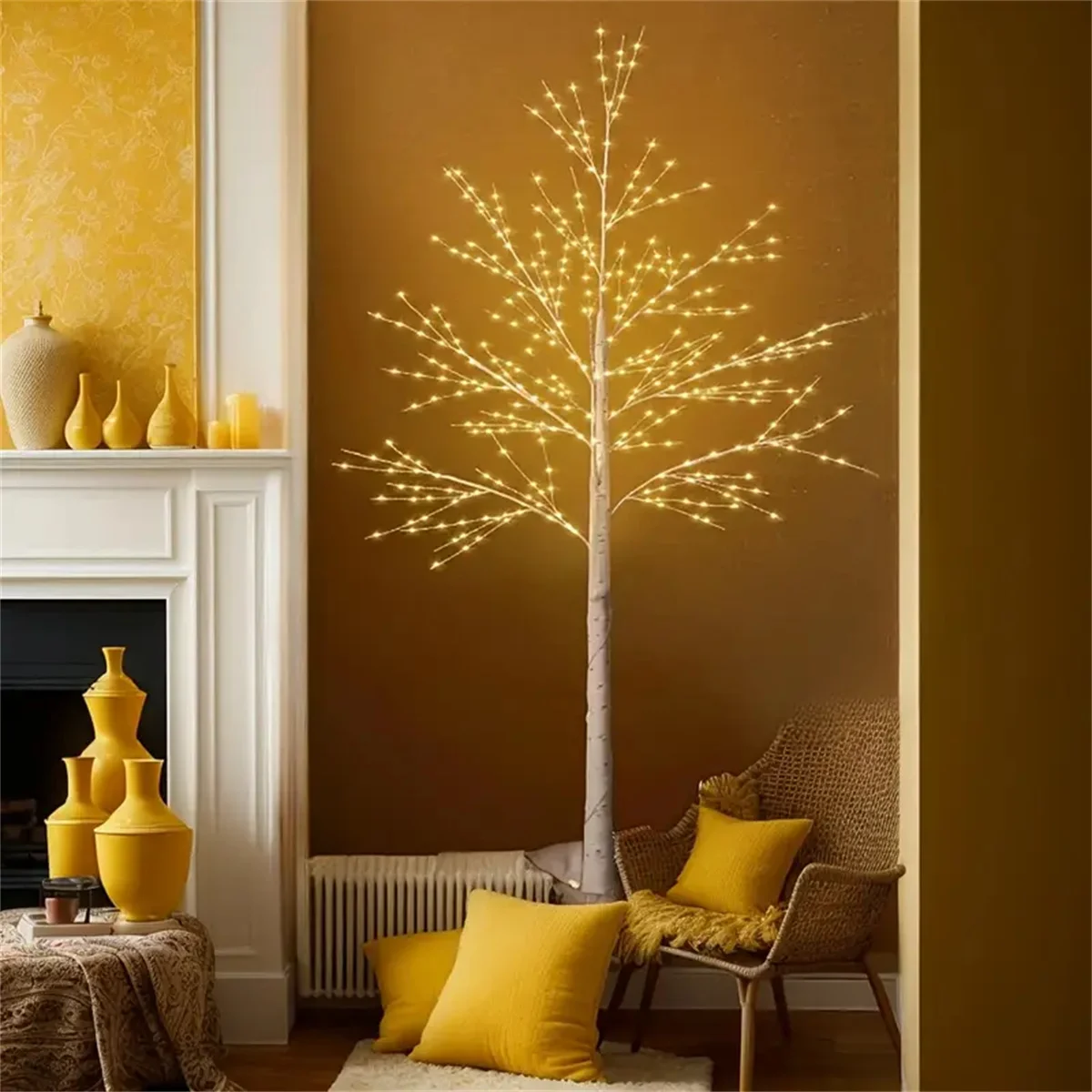 Luz LED de abedul de 1,2 M/1,5 M/1,8 M, USB, 8 modos, lámpara de pie de abedul Artificial para decoración navideña de vacaciones en el hogar