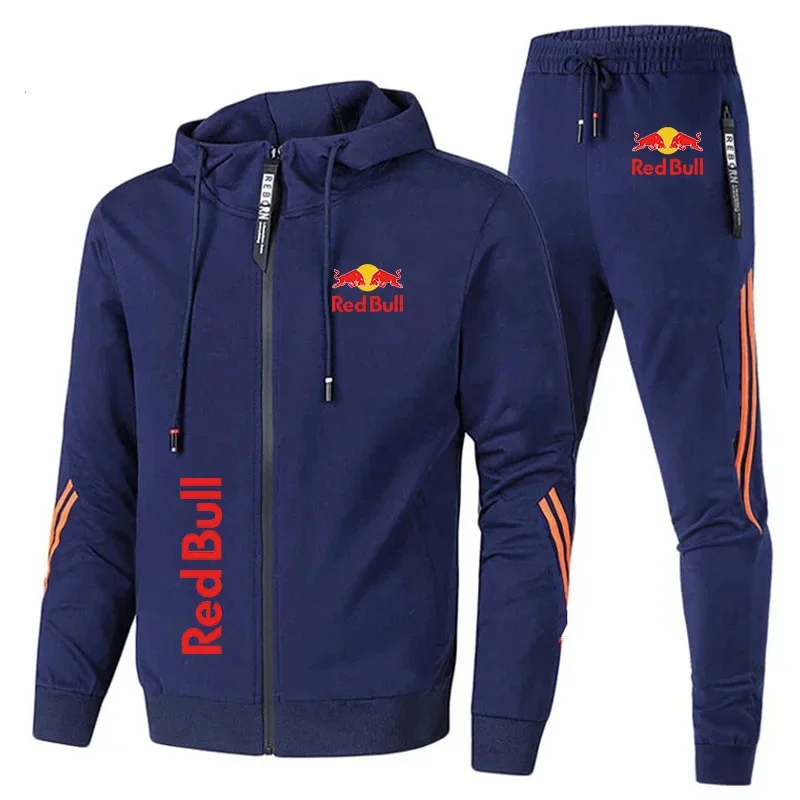 Red Bull Racing Logo Print Herren Sportswear Hoodie Sets Reißverschluss Sweatshirt + Hose 2-teiliger Anzug Extremsport Custom Red Bull Trainingsanzug