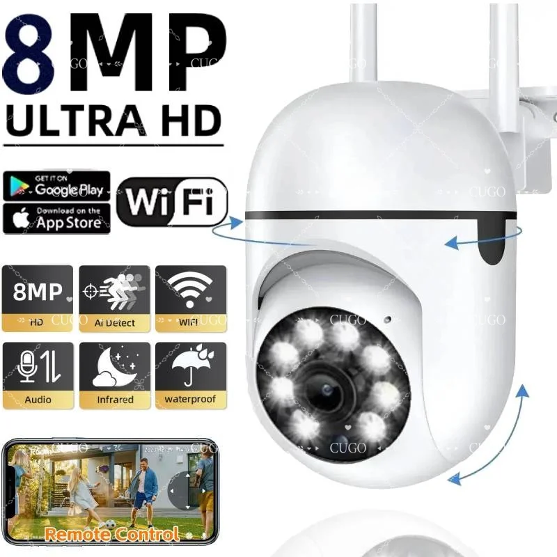 8MP Wifi IP Outdoor Drahtlose Sicherheit Überwachung PTZ Kamera 4X Zoom Kameras AI Menschen Tracking Zwei-wege Audio HD Nacht farbe Cam