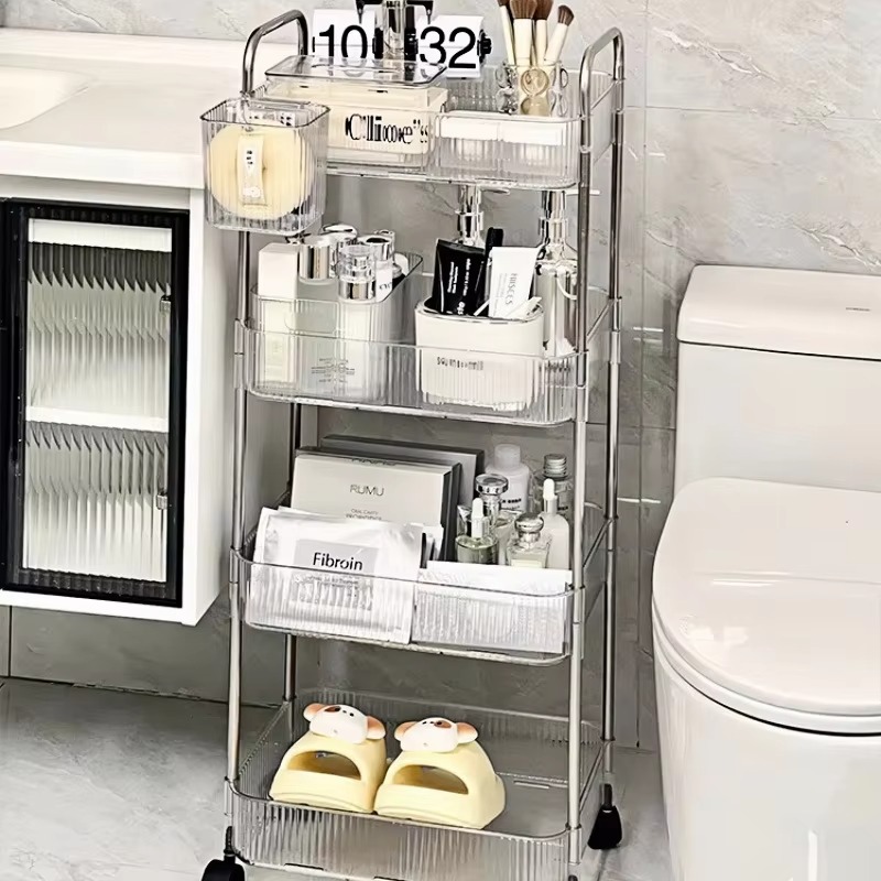 Multi-Layers Transparent Storage Rack with Wheels, Home Trolley Cart Suitable for Snacks Cosmetic Sundries and Kitchen Organizer