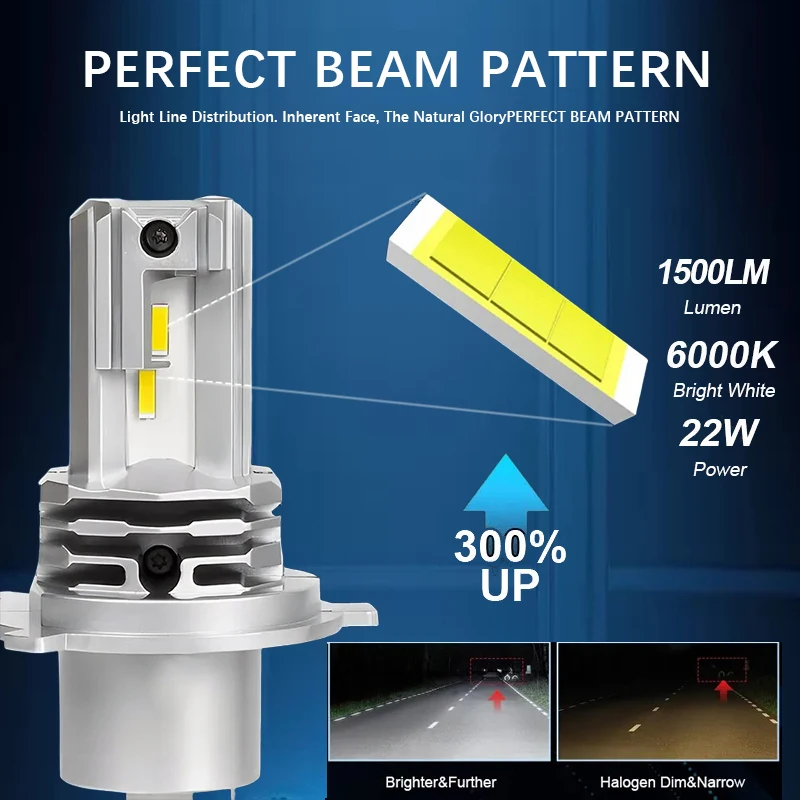 1 pçs h4 led lâmpada do farol da motocicleta csp para carro motocicleta h4 9003 hb2 led hi/lo feixe alto e baixo moto farol 12v 24v