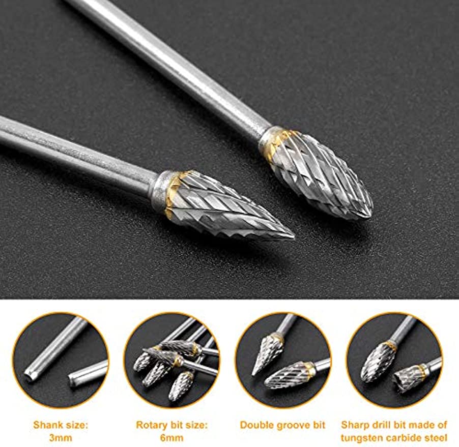 Neue 10 stücke 1/8 "Schaft Hartmetall Fräser Dreh Werkzeug Grat Doppel Diamant Cut Rotary Dremel Werkzeuge Elektrische schleifen