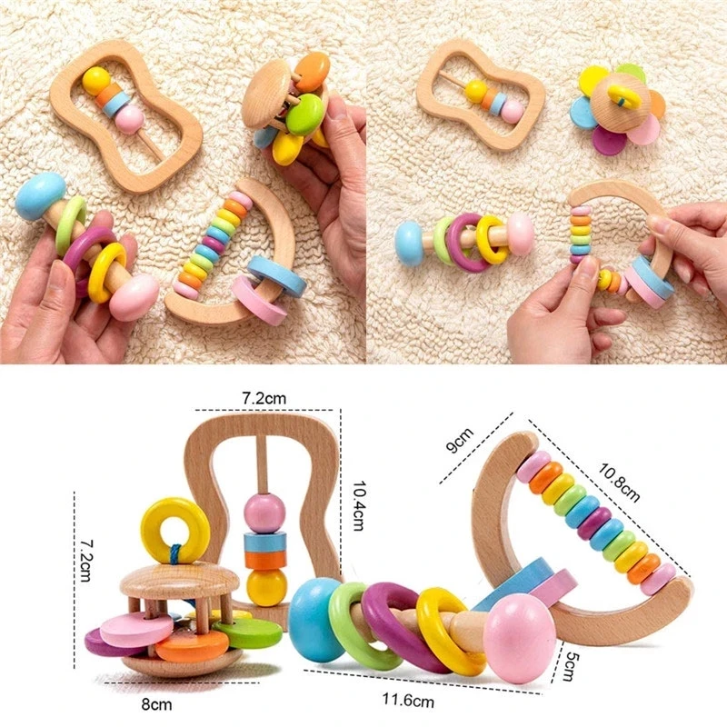 Montessori ของเล่นเด็ก Rattles Teether ของเล่นเพื่อการศึกษาของเล่นไม้เด็กวัยหัดเดินทารกแรกเกิด Musical Rattles ของเล่นของเล่นเด็ก 0 6 12 เดือน