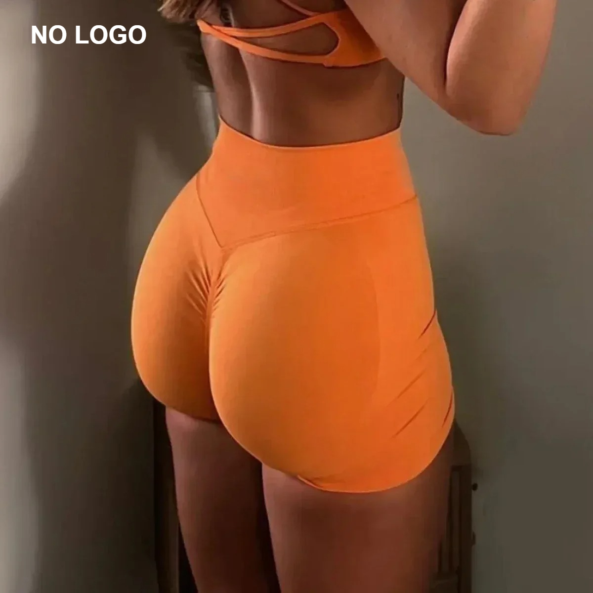 Pantalones cortos de Yoga sin costuras sin logotipo para mujer, pantalones cortos de cintura alta acanalados de 4,5 ", pantalones cortos de entrenamiento de alta elasticidad para gimnasio