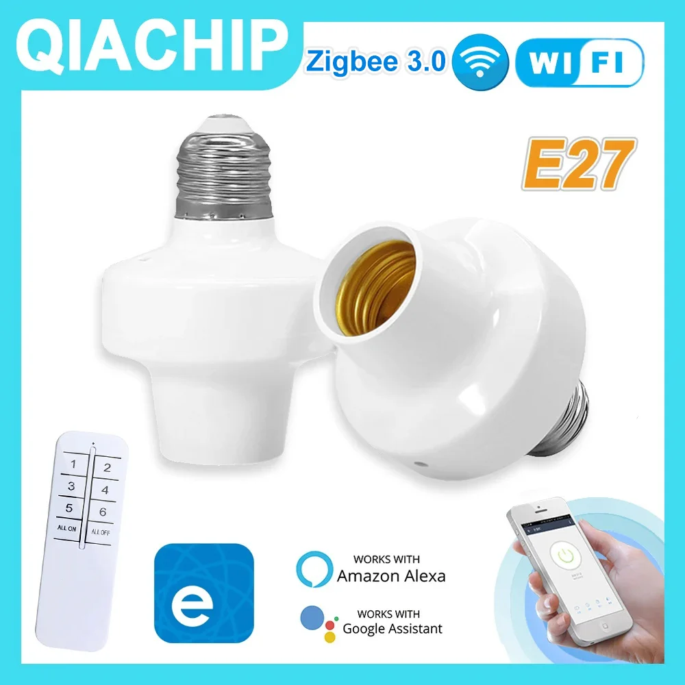 QIACHIP Wifi E27 portalámparas inteligente bombillas LED adaptador ZigBee enchufe de luz eWelink Control de voz Alexa Google Home