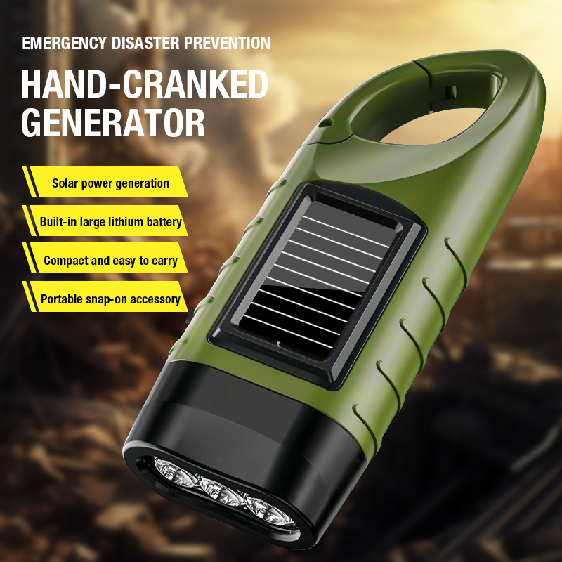 New upgrade 3LED Portable Outdoor Hand Crank Solar Powered Flashlight For Fishing Hiking With Folding Buckle Emergency Lamp