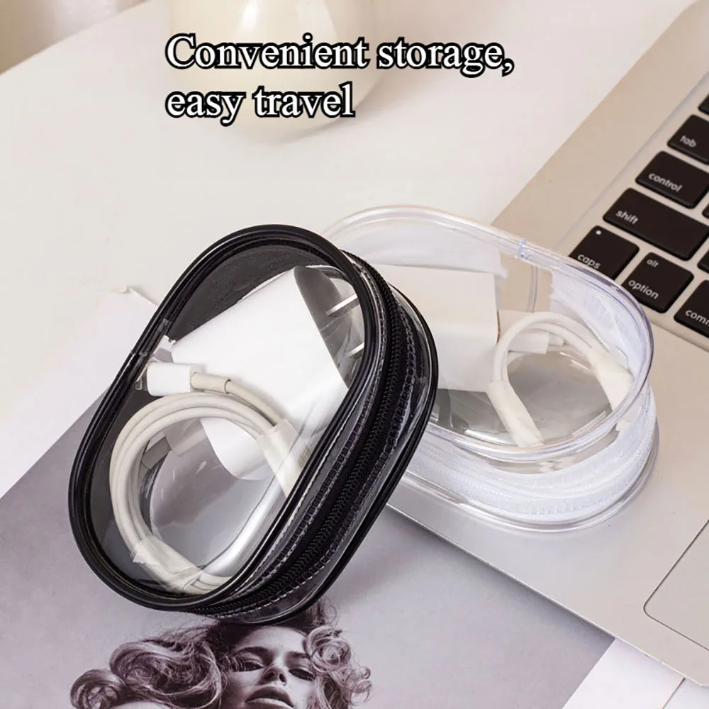 2PCS Portable Clear Zipper Storage Bag With Keychain Loop PVC Transparent Storage Box For Earphones Chargers Jewelry Cute Dolls