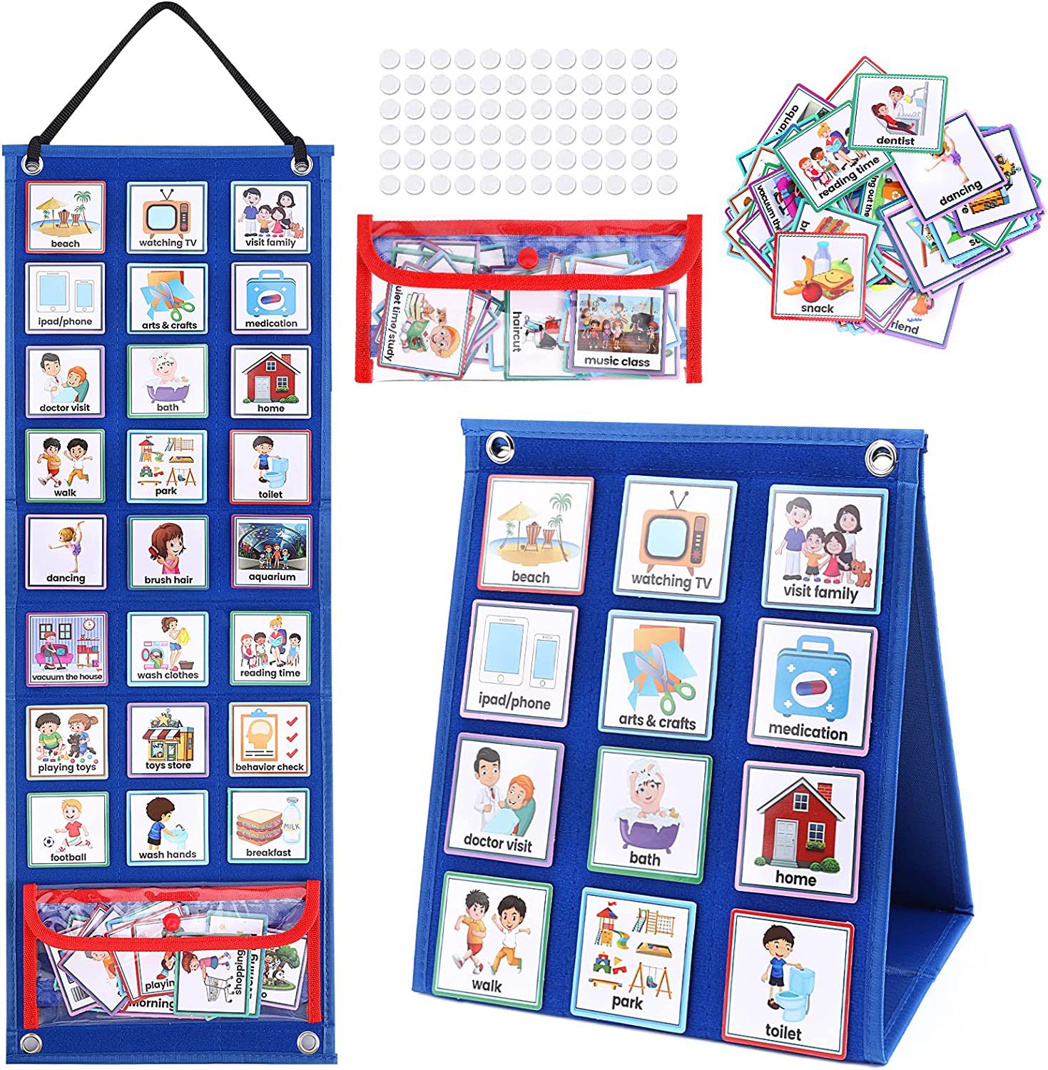 Tableau visuel du calendrier quotidien pour enfants, 70 cartes, avec tableau de poche pour autisme, matériaux, jouet éducatif d'apprentissage Montessori