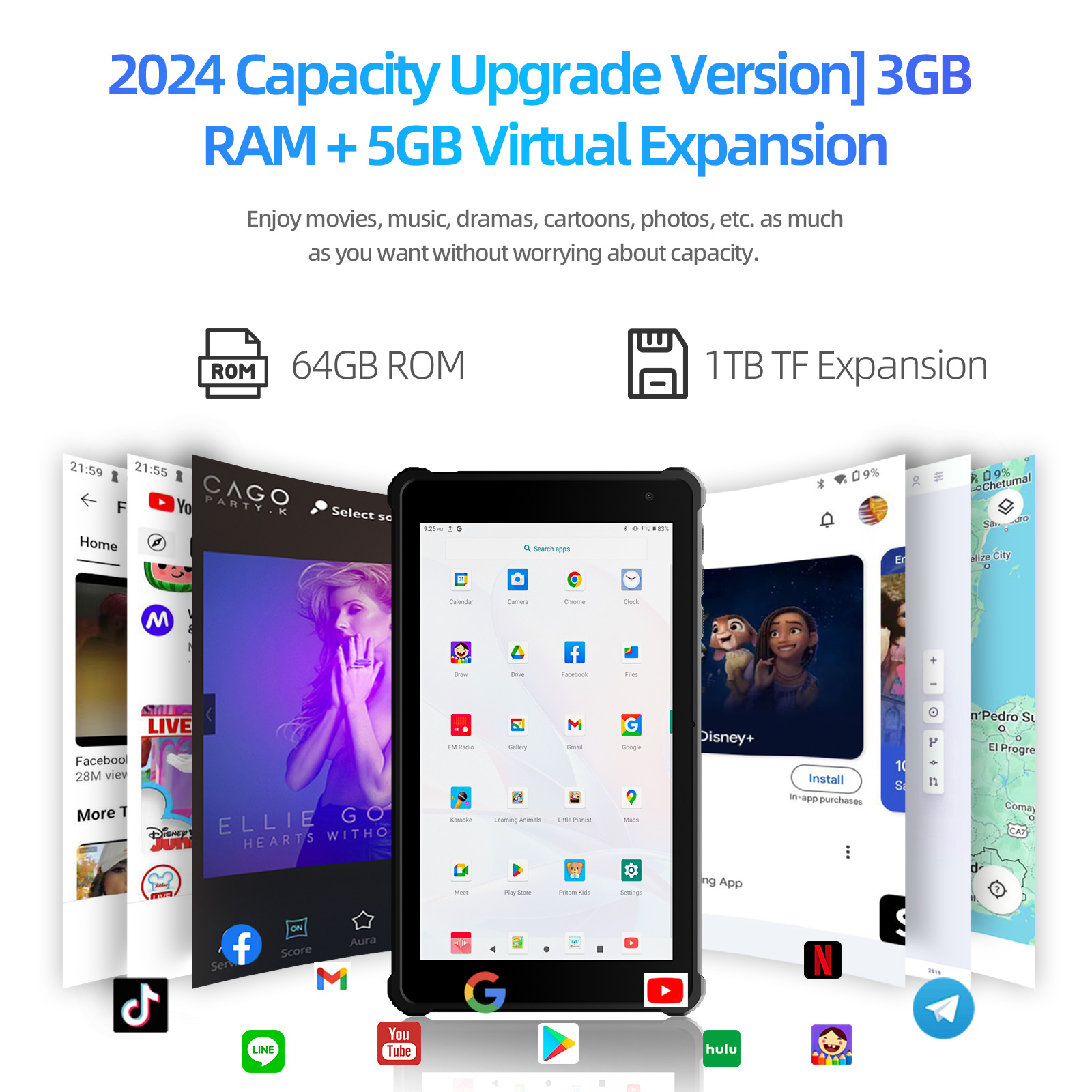 PRITOM Tablet 7" Android 14 Tablets, 8 GB de RAM (expansão de 3 + 5 GB) 64 GB de ROM, processador Octa-Core A523, 5G WiFi + WiFi6, câmera dupla, preto