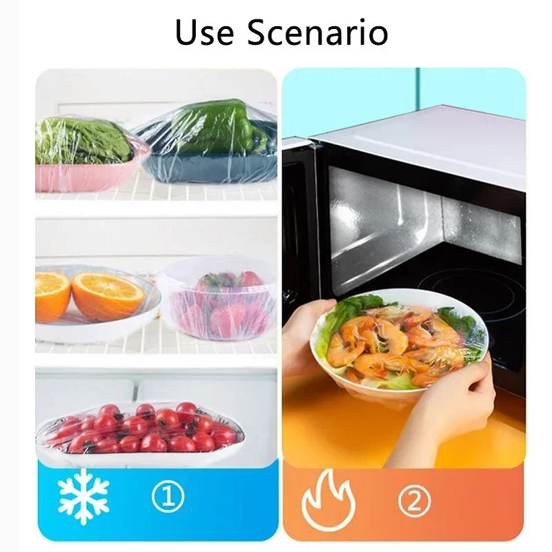50枚入り使い捨て食品カバー プラスチックラップ 食品グレード 果物と野菜用ビニール袋 伸縮性のあるビニール袋 家庭用