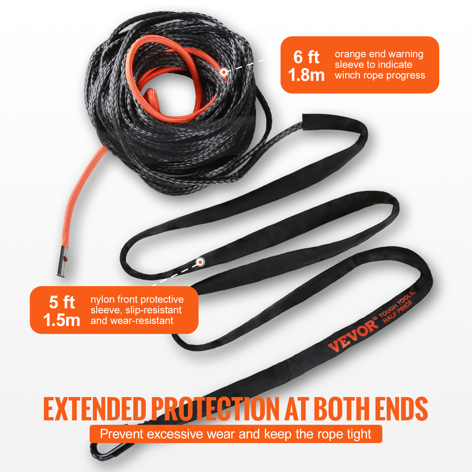 VEVOR Kunststoffseil 9,5 mm x 25,9 m Seilwinde Synthetikseil aus 12 Strängen hochmolekularer Polyethylenfasern Windenseil Powerline ideal zum Ziehen von ATVs UTVs Autos SUVs und großen Offroadern