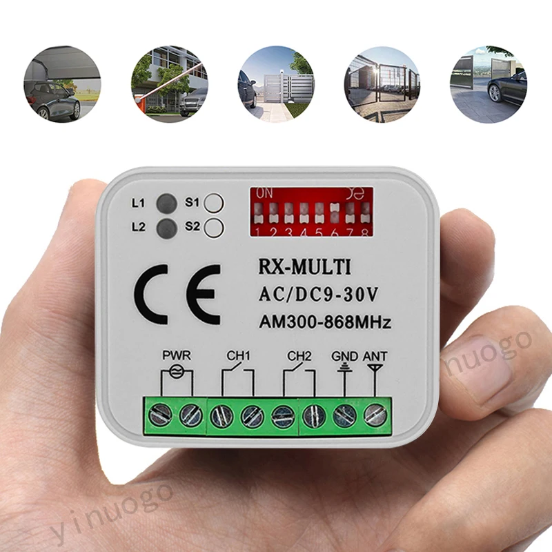 RX-MULTI Receiver Controller AC/DC 9V-30V 2CH 300MHz to 868MHz 433MHz Garage Door Opener / Gate Remote Control Receiver Switch
