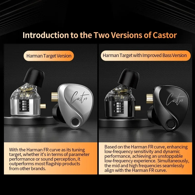 KZ Castor Auscultador com fios Auscultadores HiFi de graves melhorados 2 auscultadores com monitor de equilíbrio dinâmico sintonizável com cancelamento de ruído