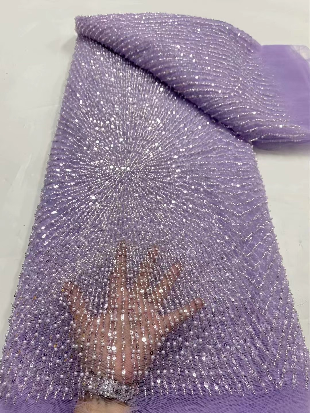 Großhandel Perlen-Spitzenstoff, französisches Netz mit Sequenz, afrikanischer Spitzenstoff 2025, hohe Qualität, Braut-Spitzenstoff, Perlennetz