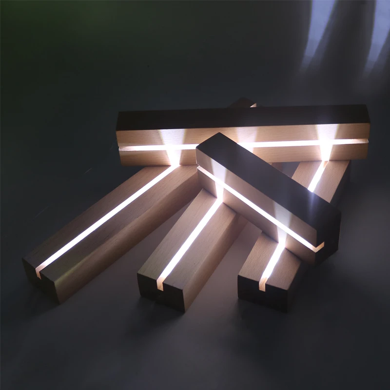 Base per display a LED in legno da 15 cm Supporto per luce USB rettangolare per ornamento artistico in resina di vetro cristallo Base per lampada da notte in legno Supporto per luce a LED
