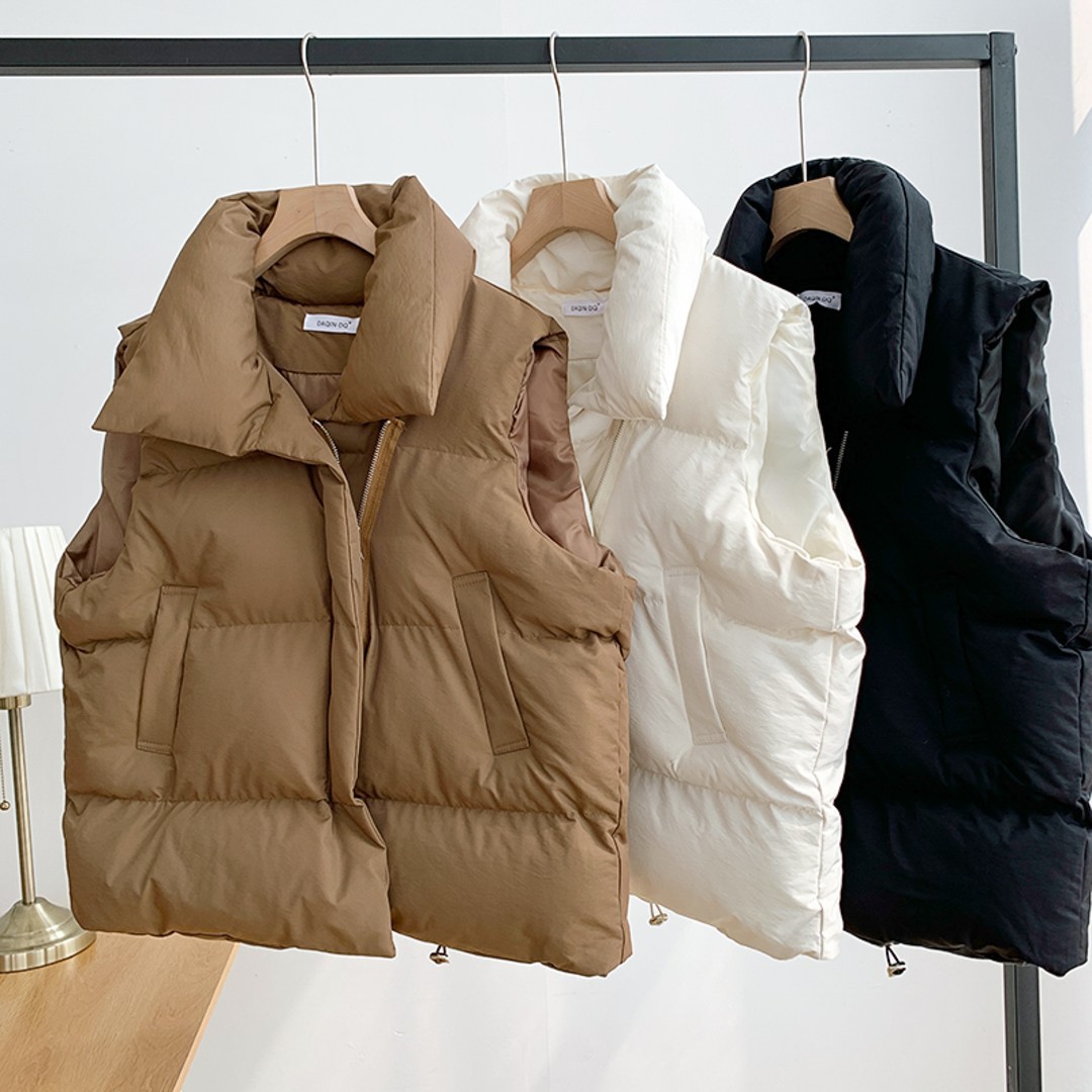 Frauen Mode Herbst Neue 2024 Stehkragen Elegante Unten Mäntel Warme Oberbekleidung Casual Gürtel Ärmellose Winter Frauen Westen Jacken