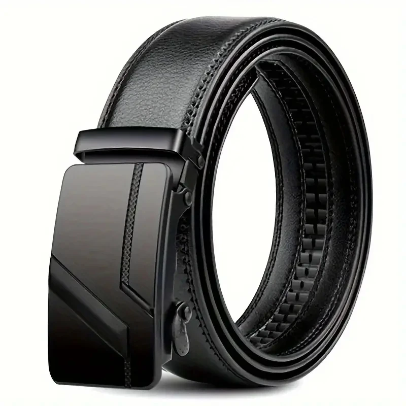 Cinturón de negocios de cuero genuino con hebilla automática a la moda para hombre, cómodo y duradero