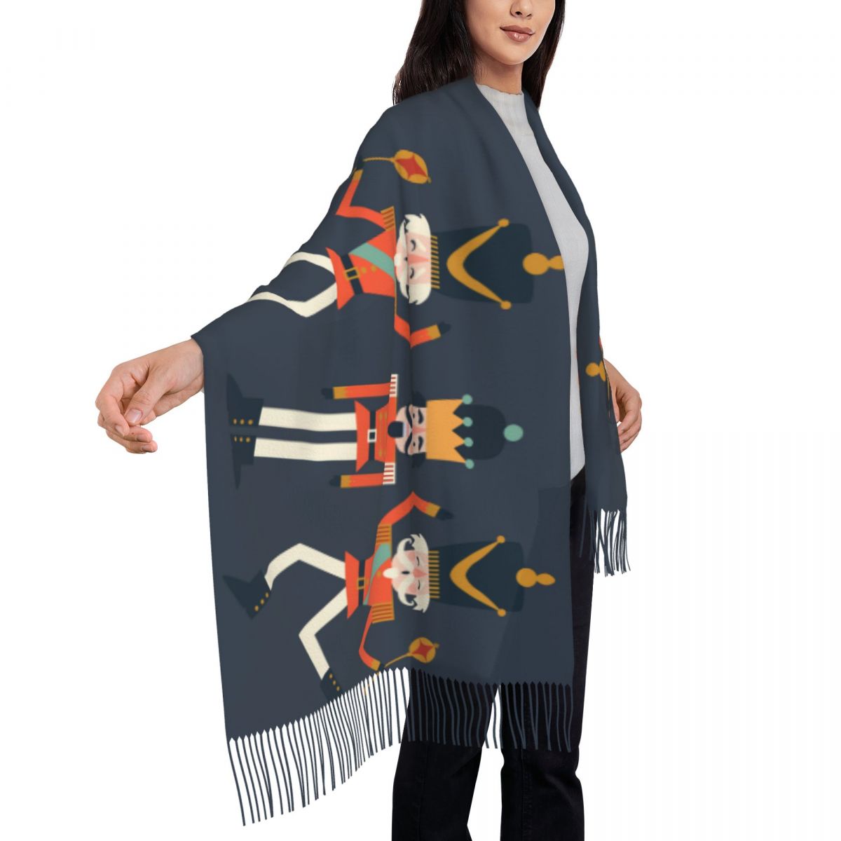 Nutcracker Soldiers Toy Christmas Scarf Women Men Luxury Winter Fall Wrap Shawl Tassel Wraps