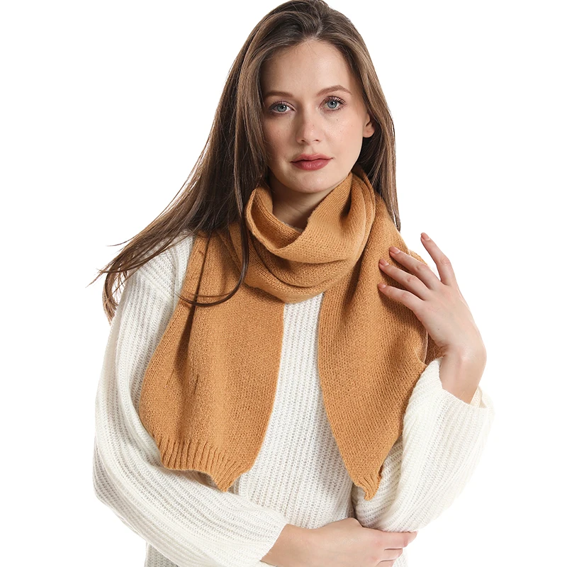 Women's Solid Color Wool Knitted Warm And Thickened Versatile Decorative Scarf Neck Gaiter Suitable For Winter Matching Casual