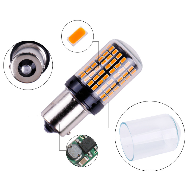 2pcs LED Lâmpadas de sinalização CanBus 1156 BA15S P21W 1157 BAY15D P21/5W 7440 7443 W21/5W T20 3014/144SMD 12V Luz de freio traseiro do carro