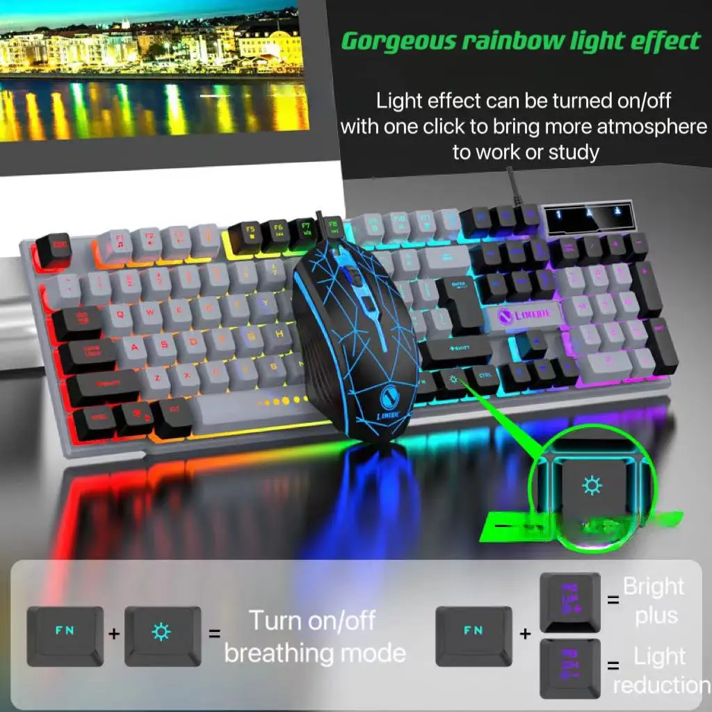有線キーボードとマウスセットUSB発光機械キーボードとマウスセットPCラップトップコンピュータゲームオフィス用