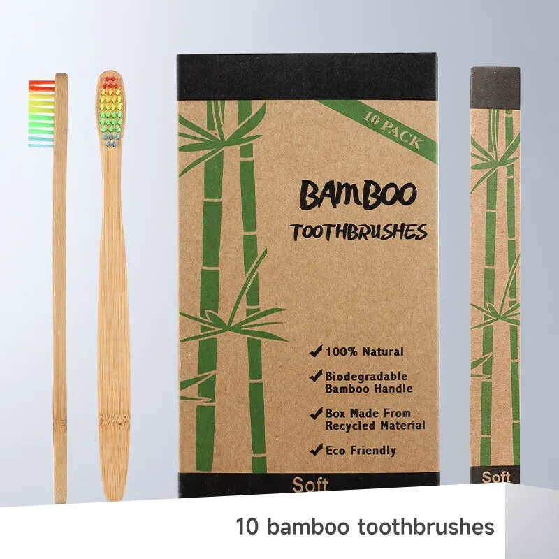 Cross Border Enkele Bamboe Tandenborstel Set Natuurlijke Bamboe Tandenborstel Tablet Set Tien Pack Bamboe Producten Tandenborstel