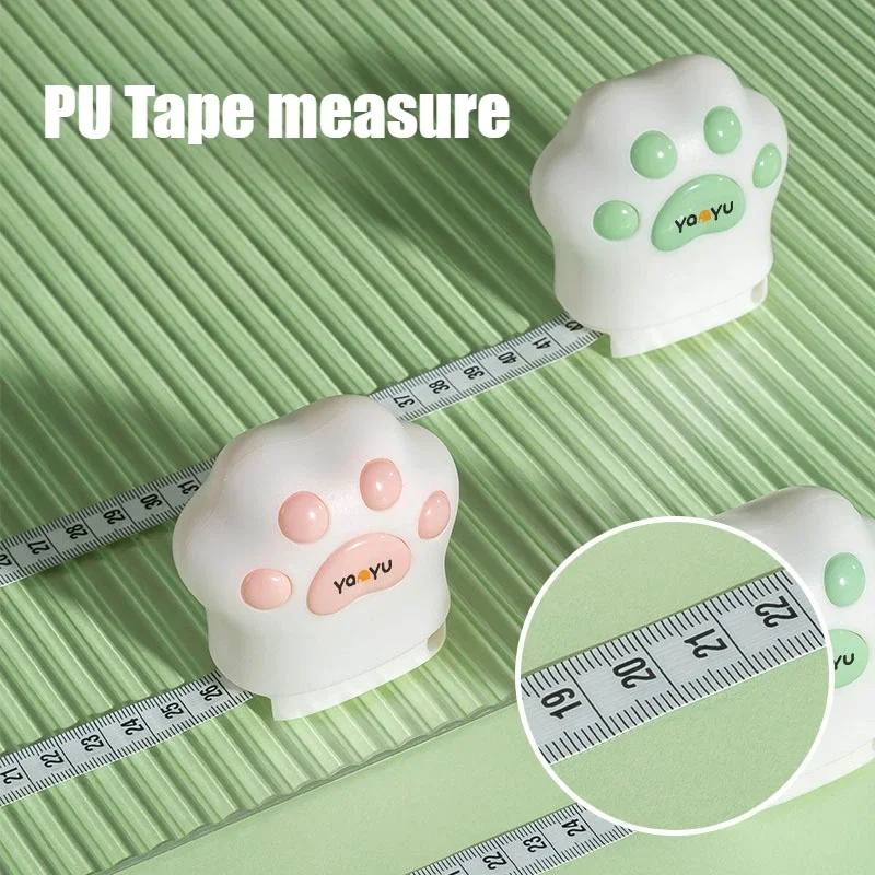 Cinta métrica de PU con forma de pata de gato, Mini regla suave retráctil portátil con un solo clic para cuerpo humano, pecho, cintura y caderas, Cm/pulgadas