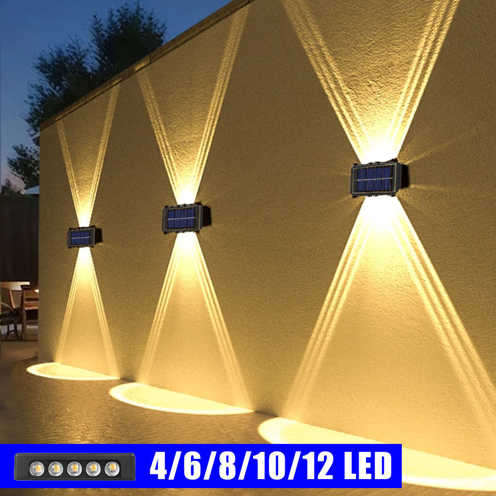 Lámpara Solar de pared para exteriores, luz cálida, impermeable, iluminación luminosa arriba y abajo, luces decorativas para balcón, patio y jardín, pared Exterior