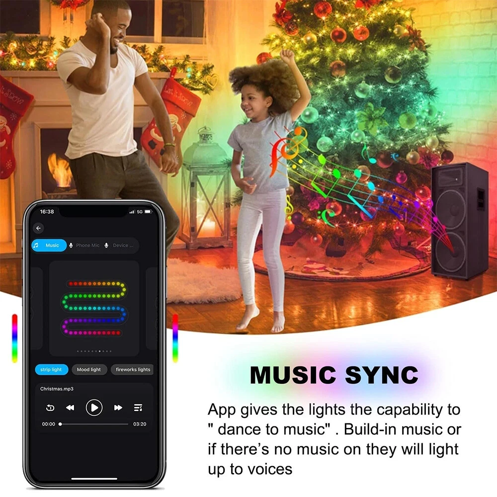 Smart Christmas Tree Lights RGB Multicolor LED Fairy Bluetooth App Control Lamp Timer Music Sync For Christmas Tree Decor