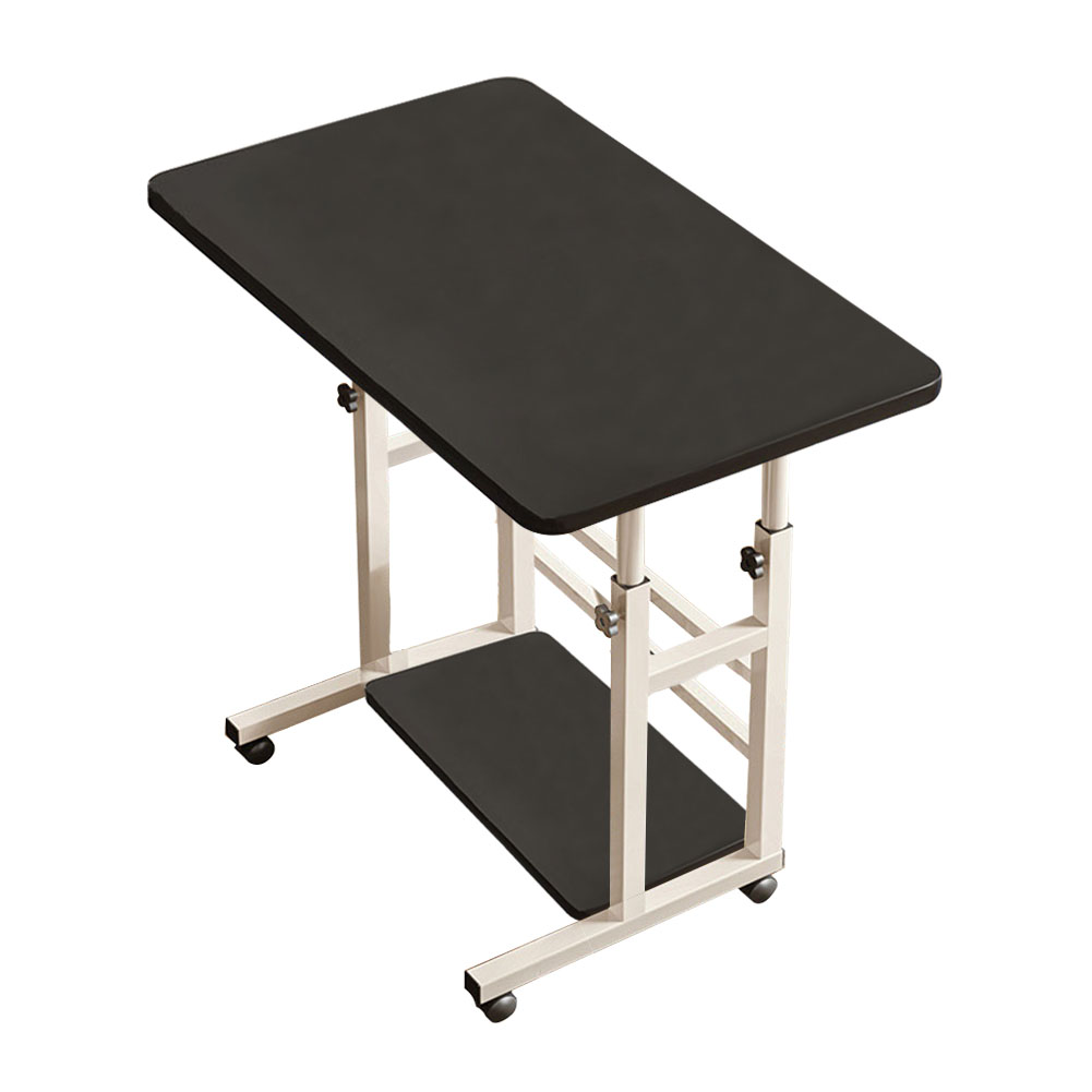 Mobile Over Height Adjustable Mobile Table Overbed Desk with Shelves Wheels Laptop Tray Stand
