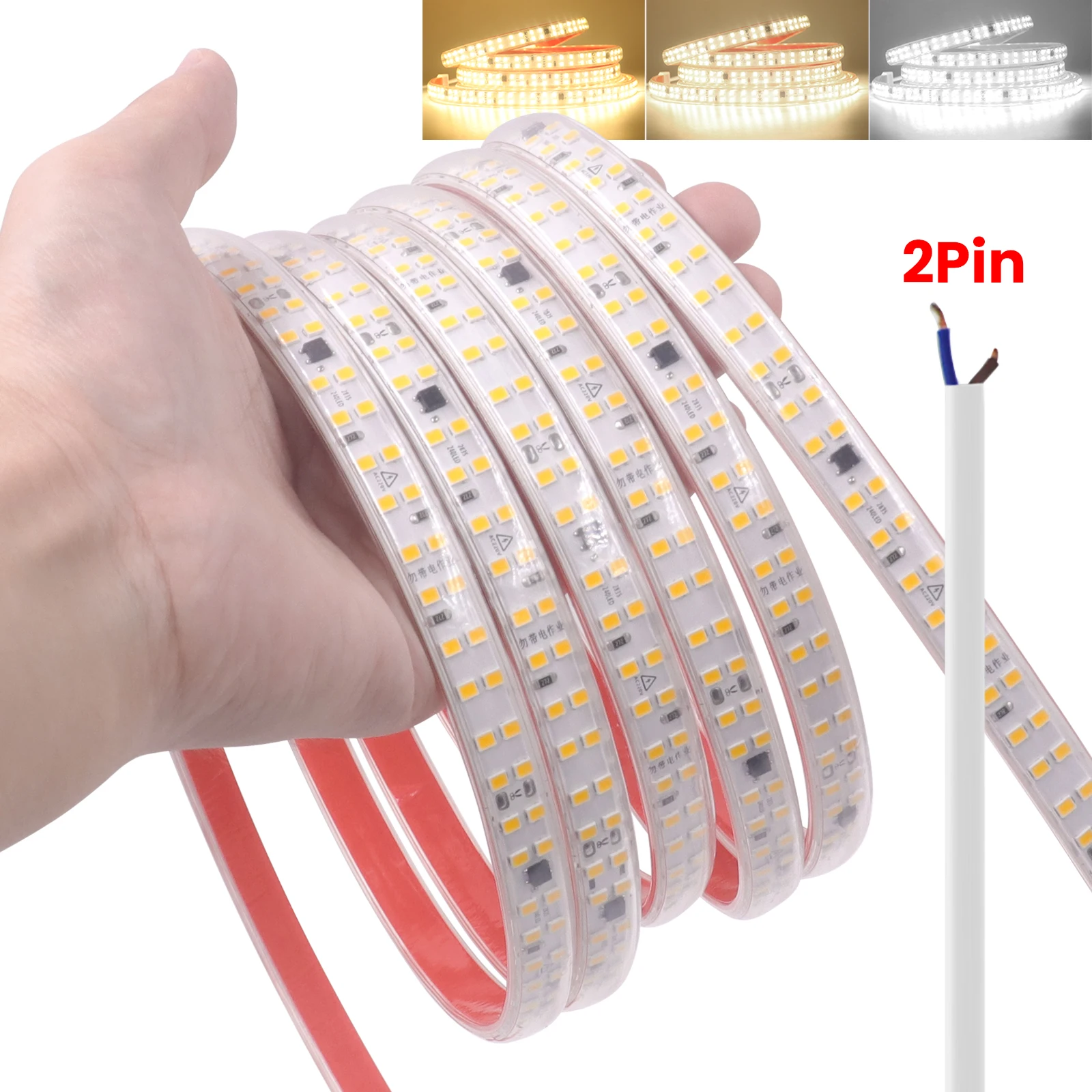 Tira adhesiva de luces LED AC 220V SMD 2835 0,5 m-30m 120LEDs/m 240sLED/m tira de LED impermeable para exteriores lámpara Flexible cortable de 10cm