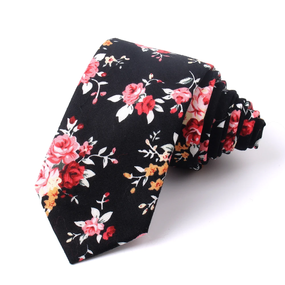 Nouveaux cravates en coton à fleurs décontractées et ensembles carrés de poche imprimé de fleurs cravate maigre pour hommes cravate de cou pour hommes cravates minces de 6 cm