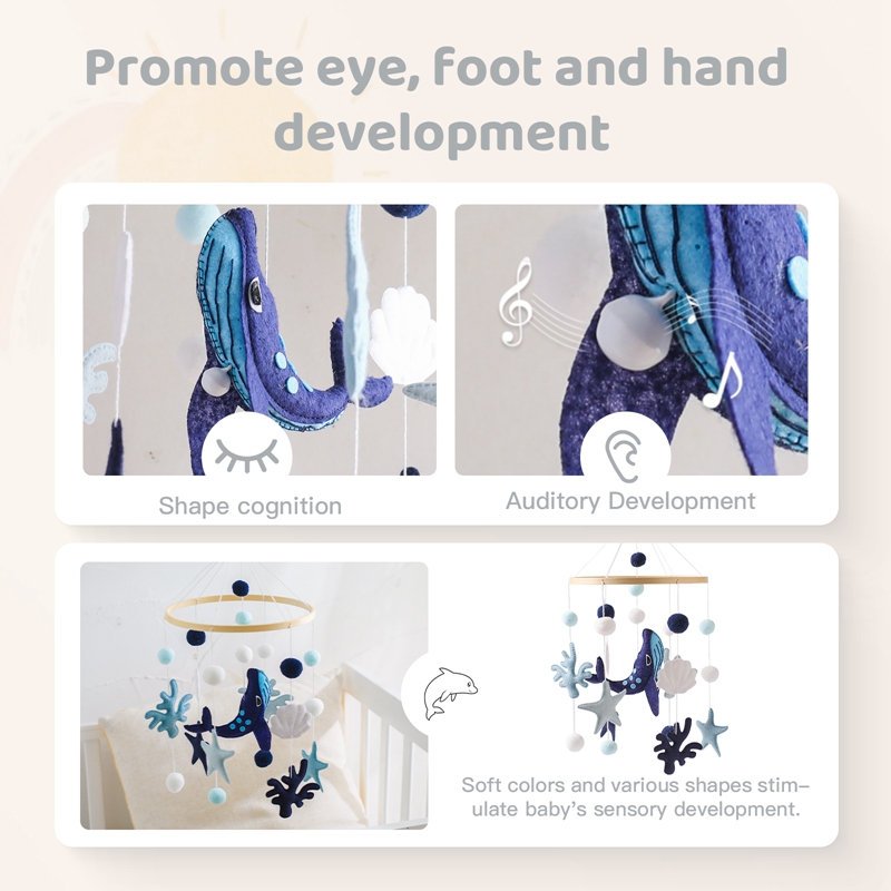 아기 딸랑이 장난감 0-12 개월 뮤지컬 신생아 귀여운 고래 동물 어린이 침대 벨 모바일 유아 딸랑이 회전 목마 유아용 침대 어린이 선물
