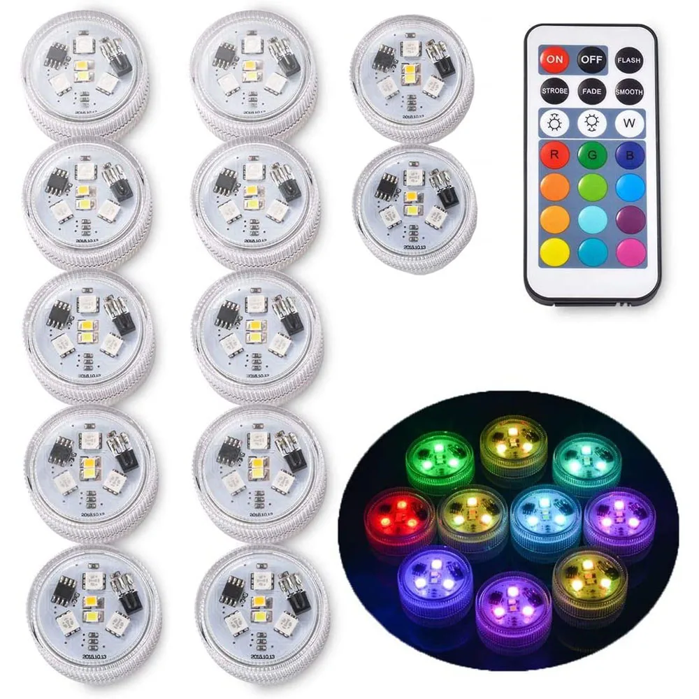 Mini luci LED sommergibili con telecomando - Piccola luce da tè Luce subacquea alimentata a batteria per acquario in vaso per eventi di feste