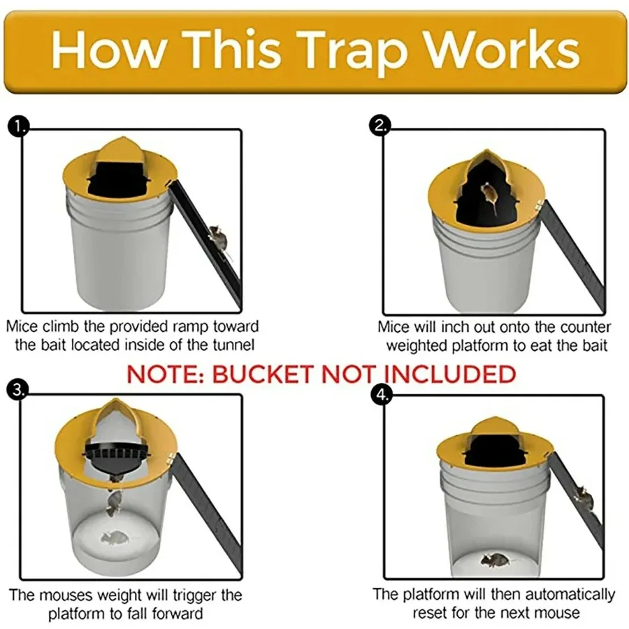 Trappola per topi Flip e slide Coperchio per secchio Trappola per topi per interni ed esterni Ripristino automatico multi cattura