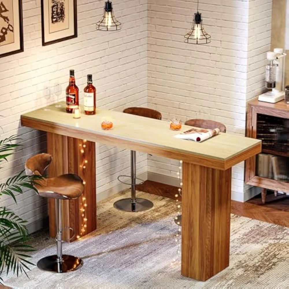 Long Bar Table, 62.9-Inch Rectangular Counter Height Pub Table for Kitchen Dining Room