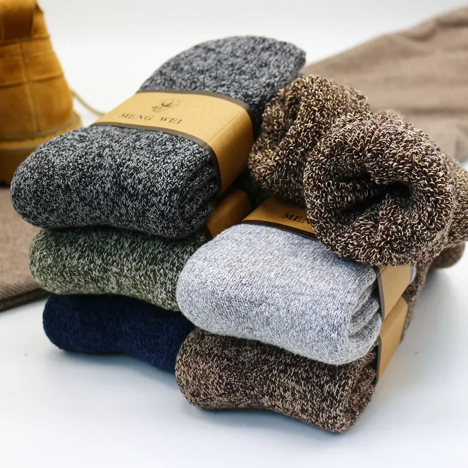 Meias Super Grossa de Lã Merino Masculina, Cashmere Anticongelante, Neve Retro, Casual, Quente, Alta Qualidade, Harajuku, Inverno, 5 Pares