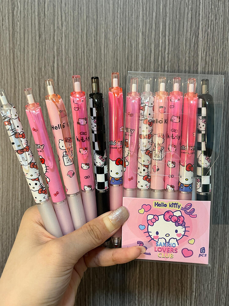 6 pçs sanrio gel caneta olá kitty dos desenhos animados kuromi st secagem rápida preto 0.5mm imprensa a caneta esferográfica aprendizagem papelaria presentes