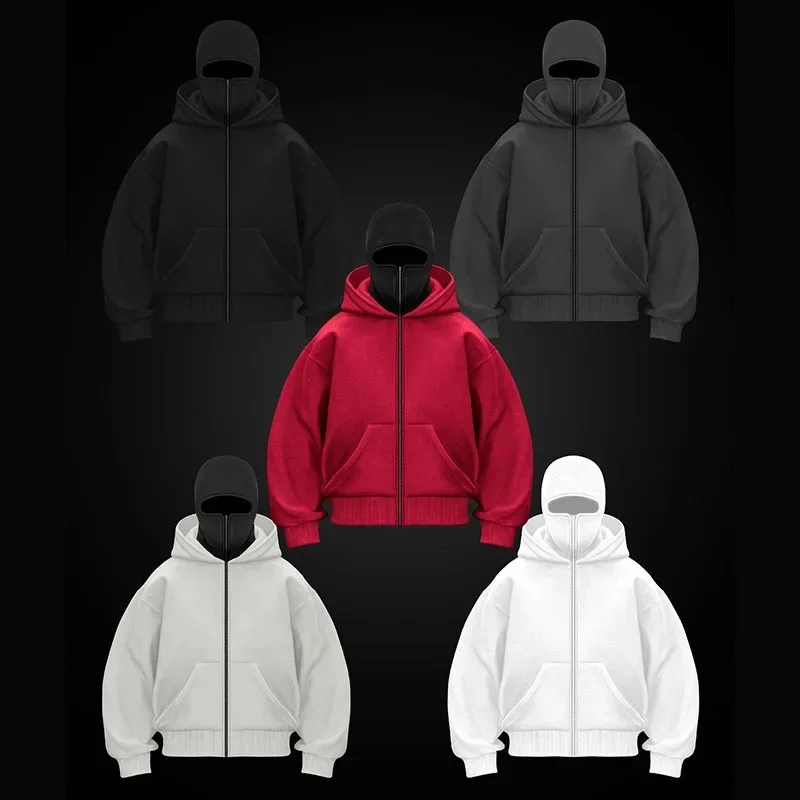 Homens e mulheres balaclava y2k gótico harajuku inverno novo item duplo moletom com capuz masculino máscara com zíper roupas esportivas