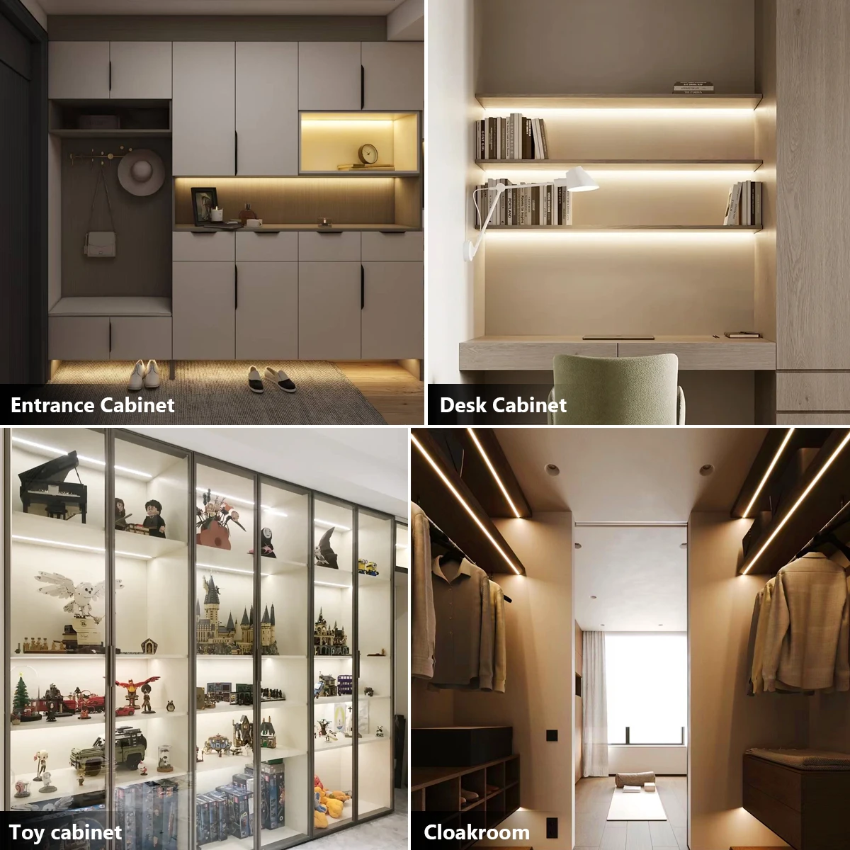 1-6pcs COB LED Strip Light Under Cabinet Collection Display Touch Dimmer Bookcase Wardrobe Motion Sensor Penet Wood Closet Lamp