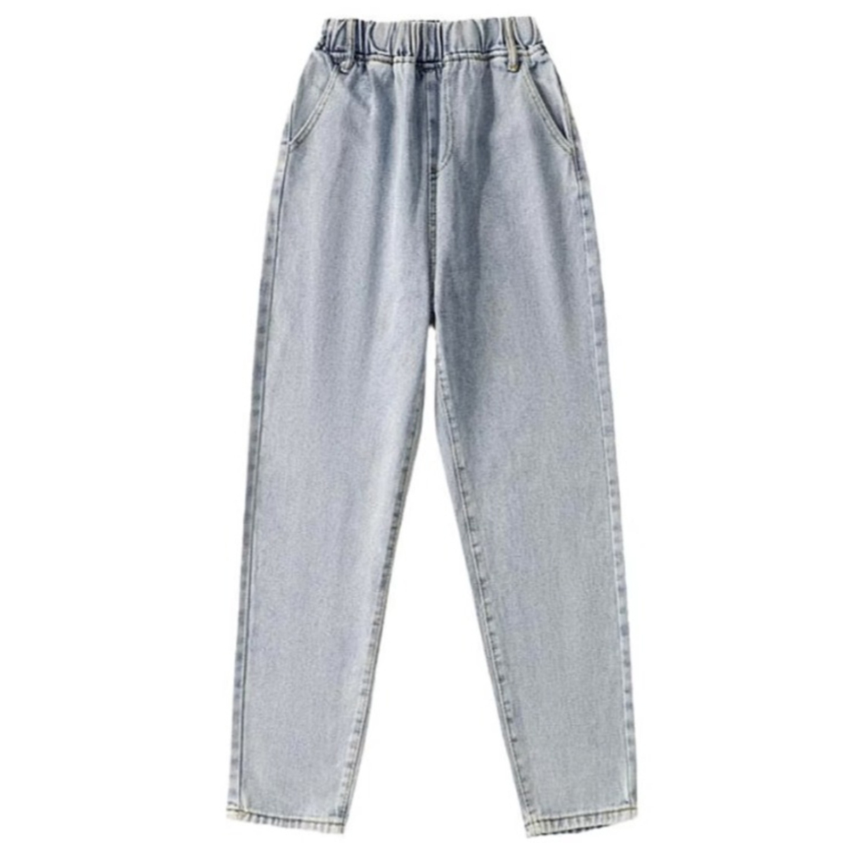 Calça jeans feminina com elástico na cintura alta, solta, versátil, monocromática, simples, aconchegante, lavada, combina com tudo, casual, outono