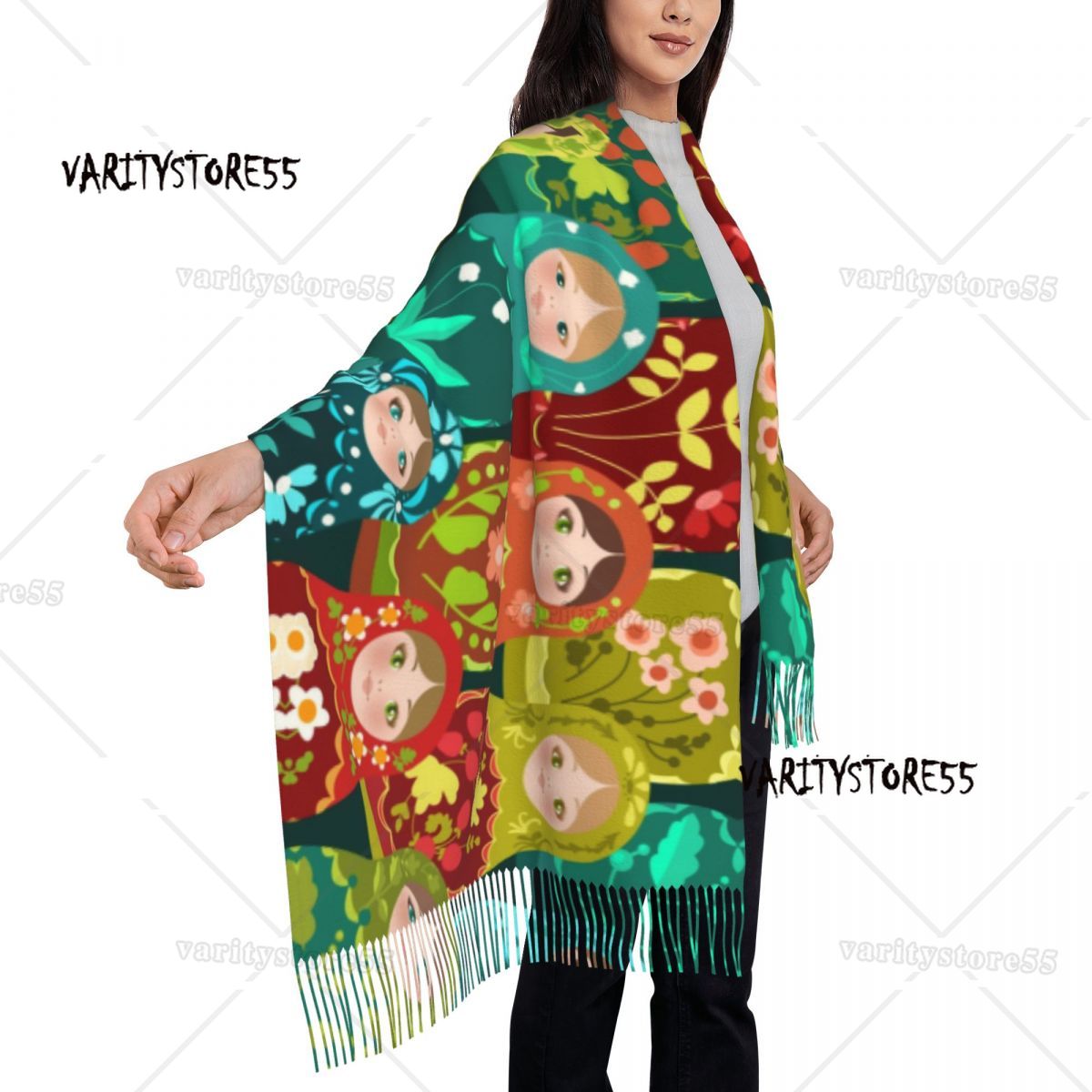 Custom Printed Russia Matryoshka Doll Pattern Scarf Men Women Winter Warm Scarves Russian Babushka Folk Art Shawls Wraps