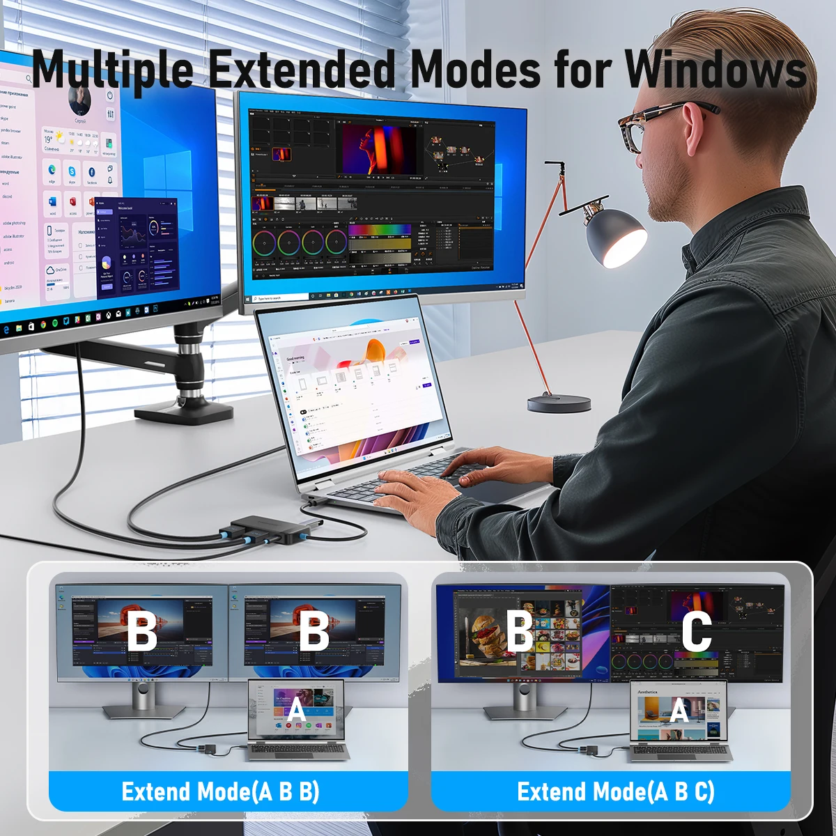 Lemorele TC122 USB C HUB Dual HDMI 4K Docking Station USB 3.0 PD 100W Type C Port for Macbook iPad M2 M1 Steam Deck